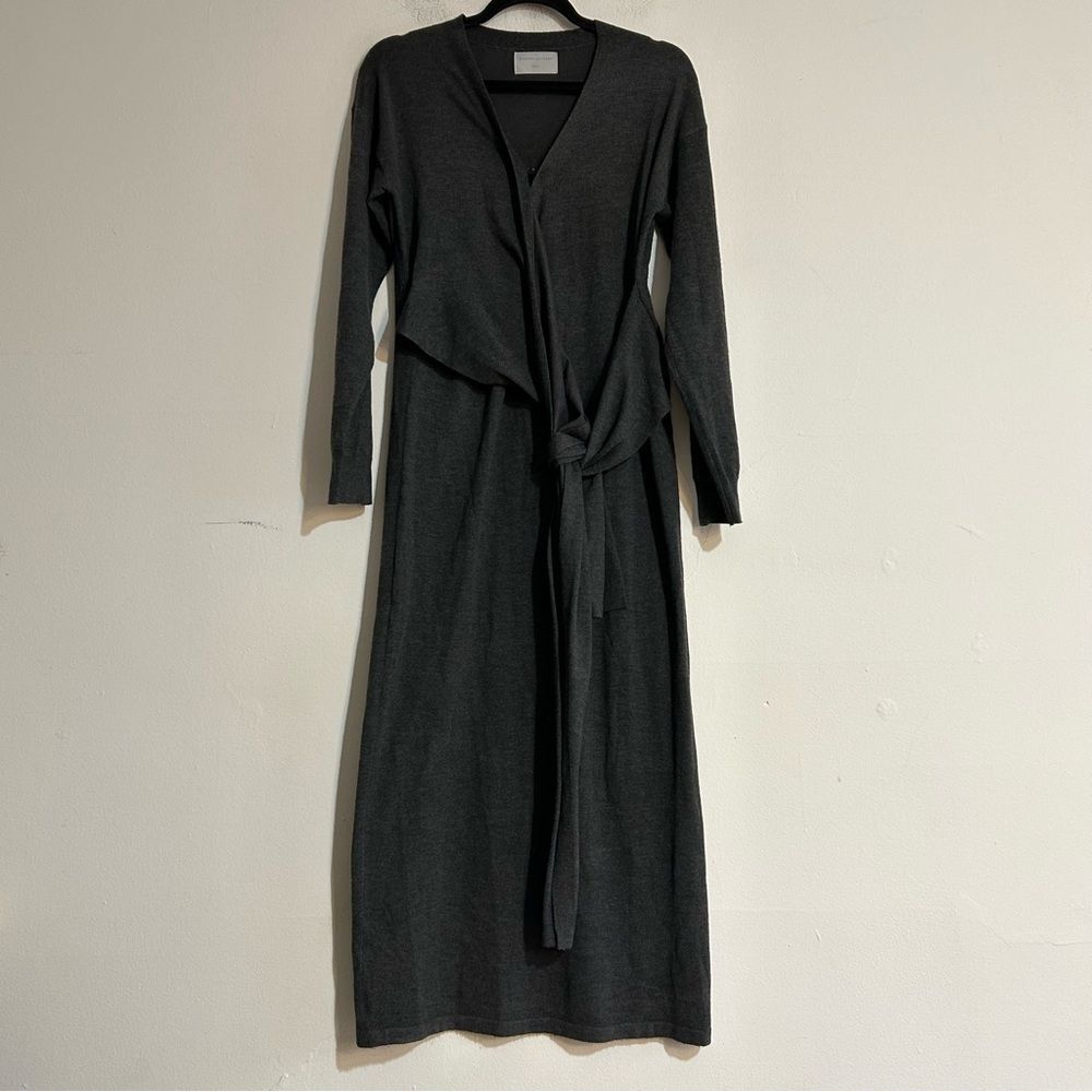 Modern Citizen Lenese Wrap Midi Dress Grey Small Neutral Minimal Office Work